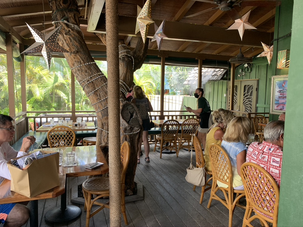 Beautiful porch offers cool shade and breezes for diners at Buzz's Steakhouse in Kailua, Hawaii