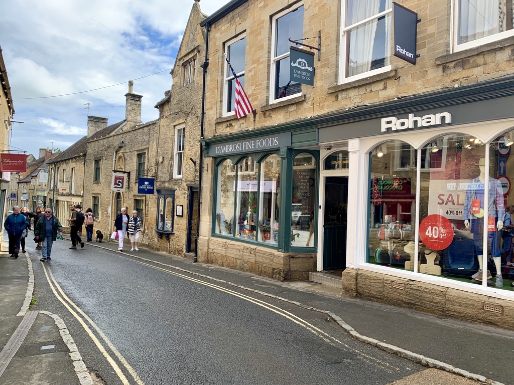 Shops line the streets in Stow-on-the-Wold, England, making it one of the livelier of the Cotswold Villages