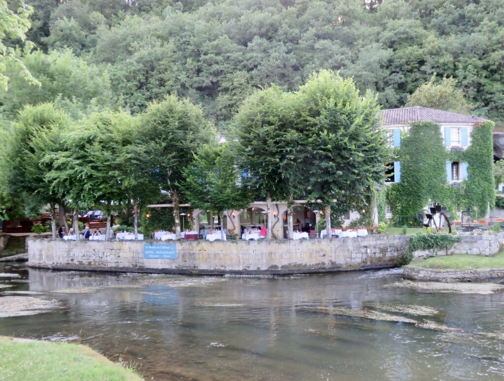 Dining Terrace looking over a river in Brantôme, France