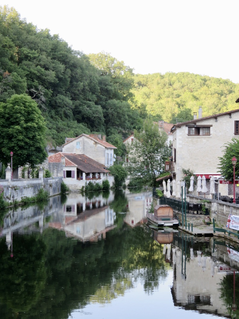 Dronne River runs through the picturesque village of Brantôme, France