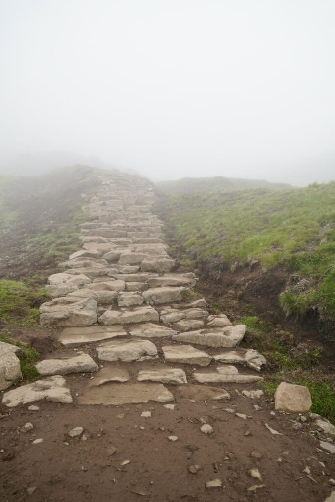 Stone steps on the Old Man of Storr Hike near Portree, Scotland