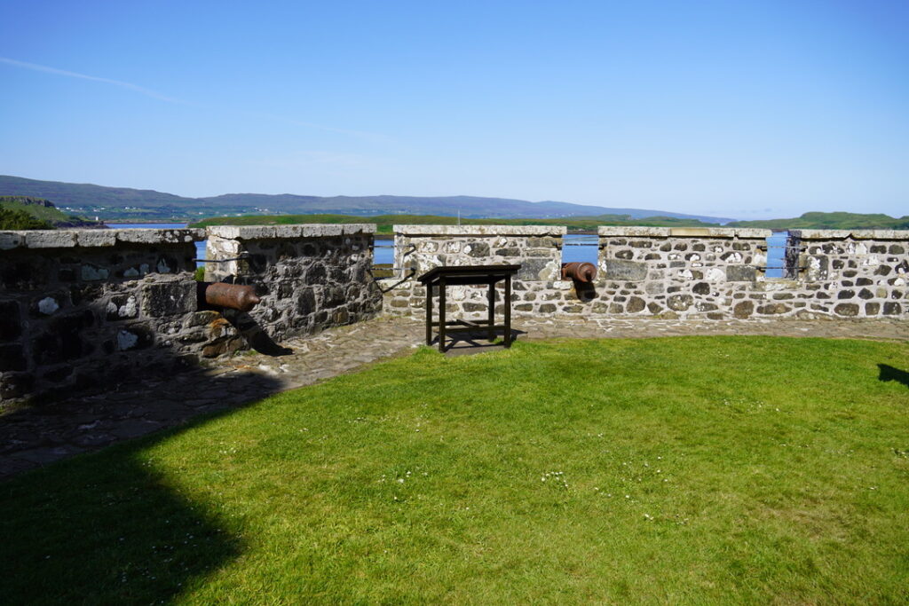 Back yard of the Dunvegan Castle still has cannons pointed out towards sea