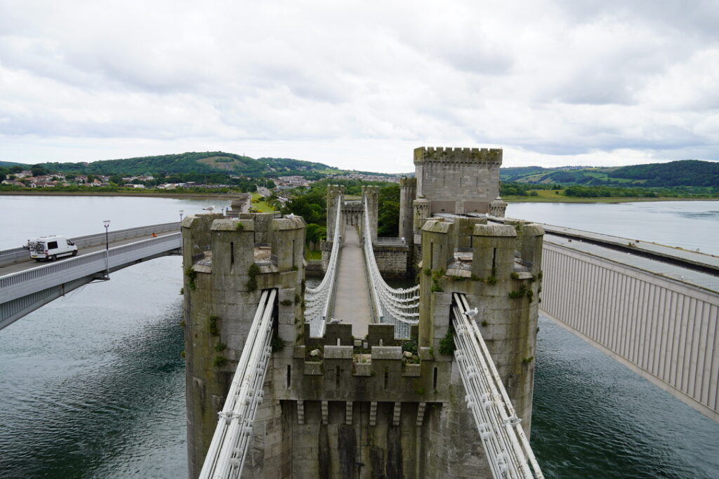 One of the three bridges that cross from Conwy, Wales to the neighboring town.
