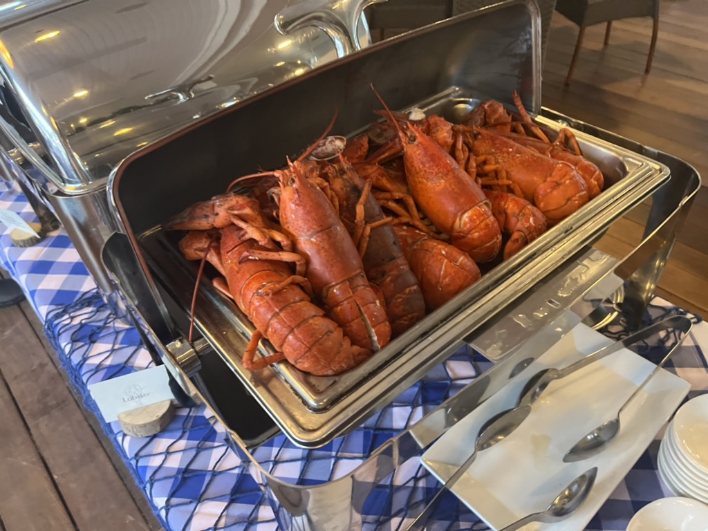 Lobsters on a buffet at the weekly Clambake at the Nantucket Hotel.