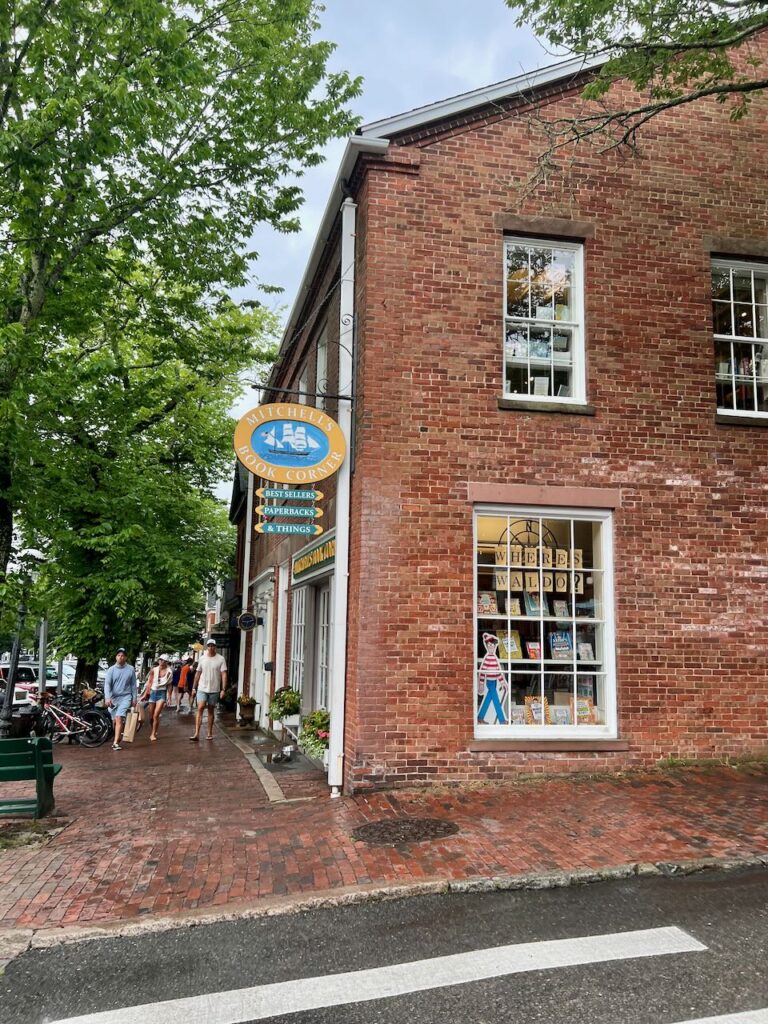 Historic building on the Main Street of Nantucket houses Mitchell's Books.