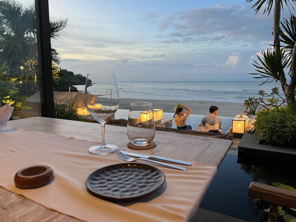 Sundara Restaurant is located beach-front in Jimbaran Bay Bali.